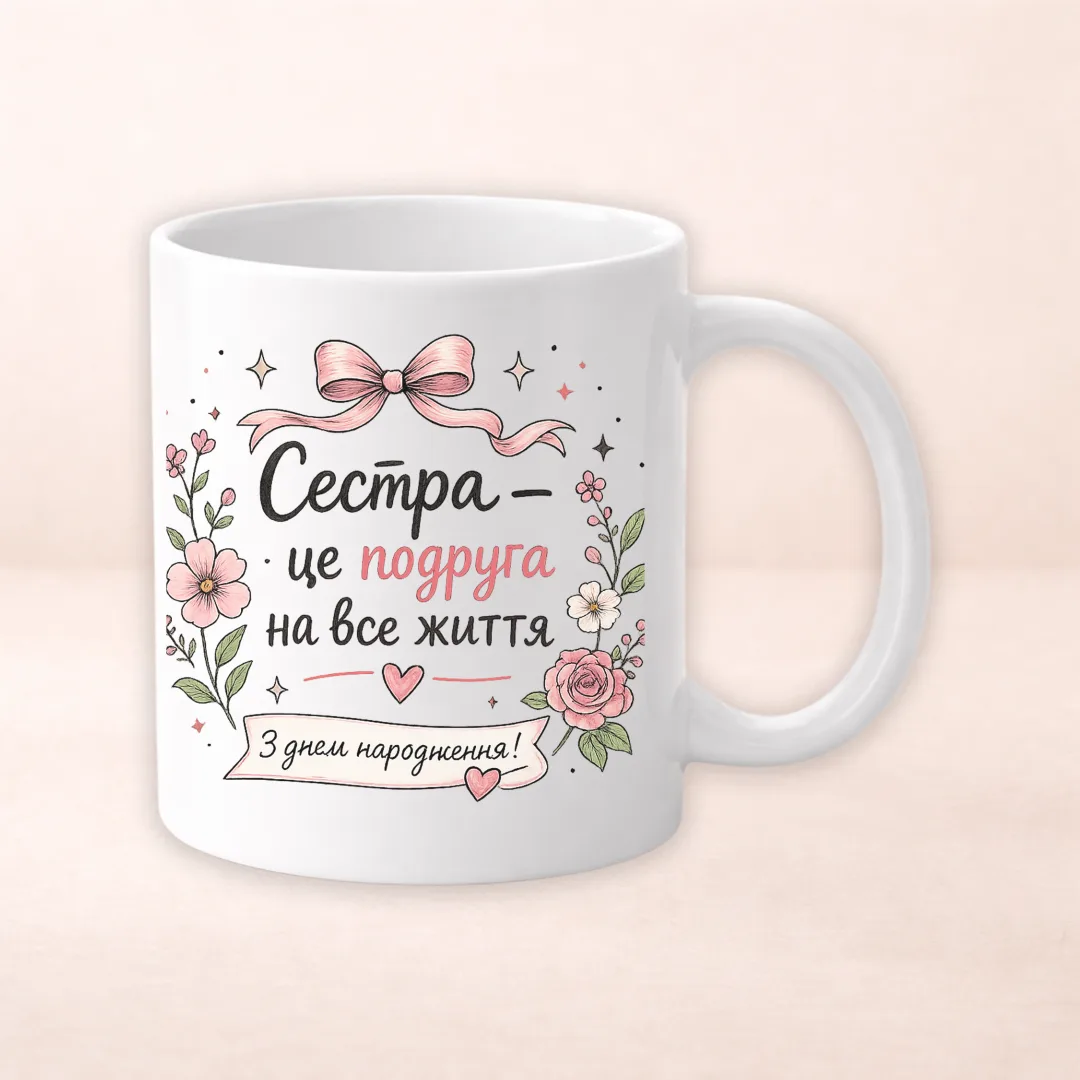 Чашка з принтом "Сестра це подруга на все життя"