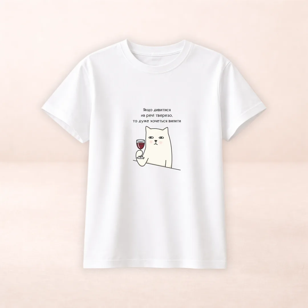 Футболка з принтом "Якщо дивитись на речі тверезо то дуже хочеться випити"